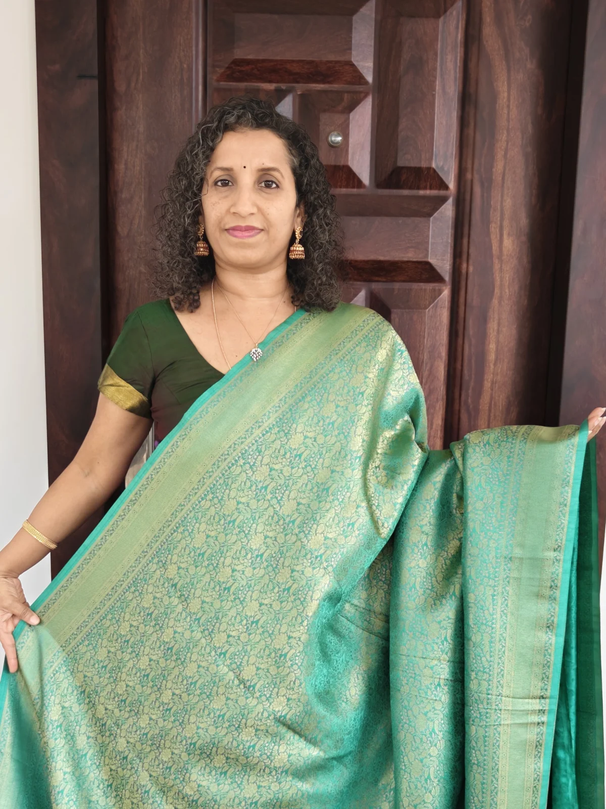Sage Green Banarasi Khadi Georgette Silk Saree